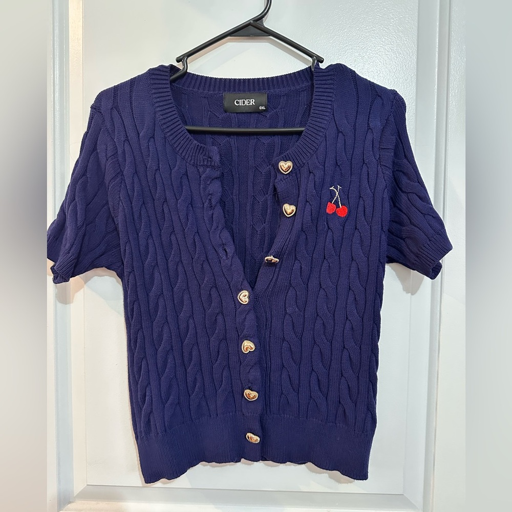 Cider brand short sleeve, navy blue cable knit sweater. Women’s. 0XL